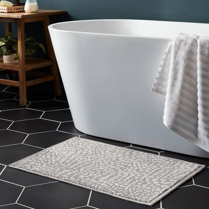 slide 2 of 4, 20"x30" Performance Plus Bath Rug Gray Geo - Threshold™: Cotton, Woven, Low Pile, Machine Washable, OEKO-TEX Certified, 1 ct
