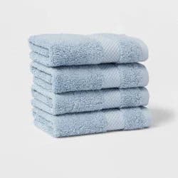 4pc Performance Plus Washcloths Light Blue - Threshold™: Cotton Terry, Fade-Resistant, 550 GSM