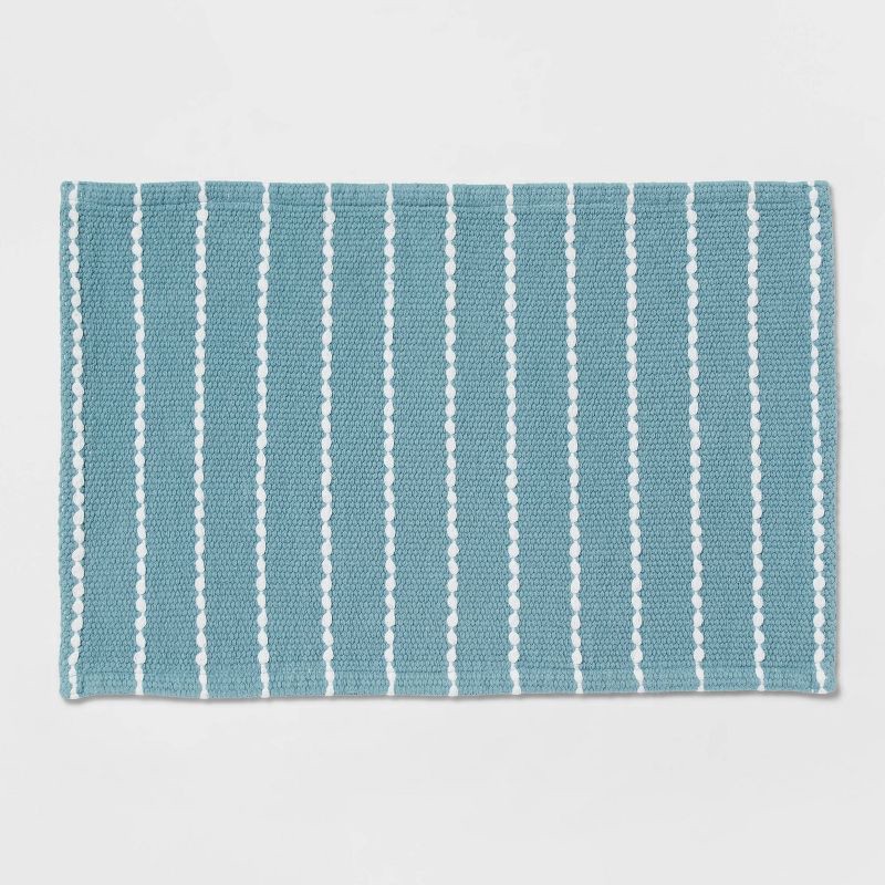 slide 1 of 4, 20"x30" Performance Plus Bath Rug Striped Aqua - Threshold™, 1 ct