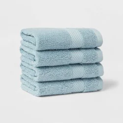 4pc Performance Plus Washcloths Aqua - Threshold™: Heavyweight Cotton, Terry, Machine Washable, OEKO-TEX Certified
