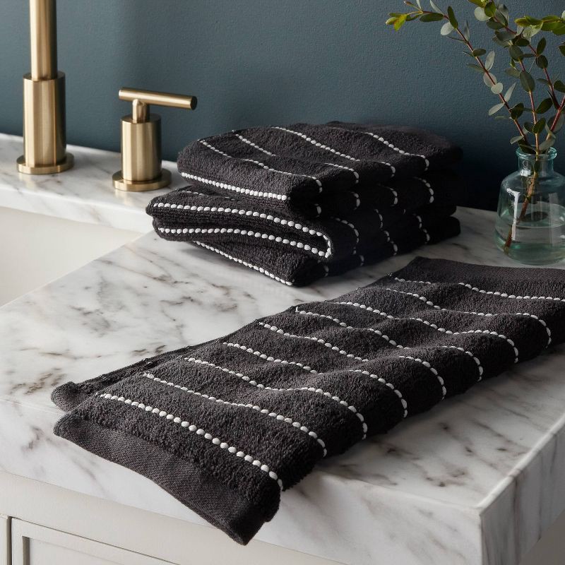 slide 2 of 4, 4pc Performance Plus Washcloths Black Striped - Threshold™: Heavyweight Terry, Fade-Resistant, 13"x13" Set, 4 ct