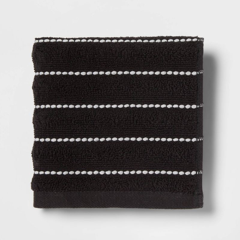 slide 3 of 4, 4pc Performance Plus Washcloths Black Striped - Threshold™: Heavyweight Terry, Fade-Resistant, 13"x13" Set, 4 ct