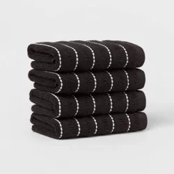 4pc Performance Plus Washcloths Black Striped - Threshold™: Heavyweight Terry, Fade-Resistant, 13"x13" Set