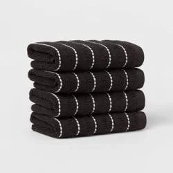 4pc Performance Plus Washcloths Black Striped - Threshold™: Heavyweight Terry, Fade-Resistant, 13"x13" Set