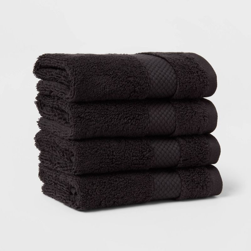 slide 1 of 4, 4pc Performance Plus Washcloths Black - Threshold™: Cotton Terry, Heavyweight 550-800 GSM, Fade-Resistant, 4 ct