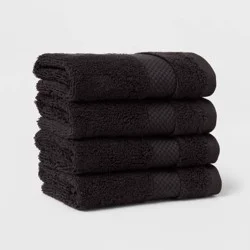 4pc Performance Plus Washcloths Black - Threshold™: Cotton Terry, Heavyweight 550-800 GSM, Fade-Resistant