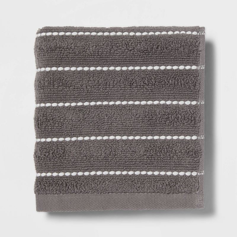 slide 3 of 4, 4pc Performance Plus Washcloths Dark Gray Striped - Threshold™: Cotton Polyester Blend, Fade-Resistant, Heavyweight Terry, 4 ct