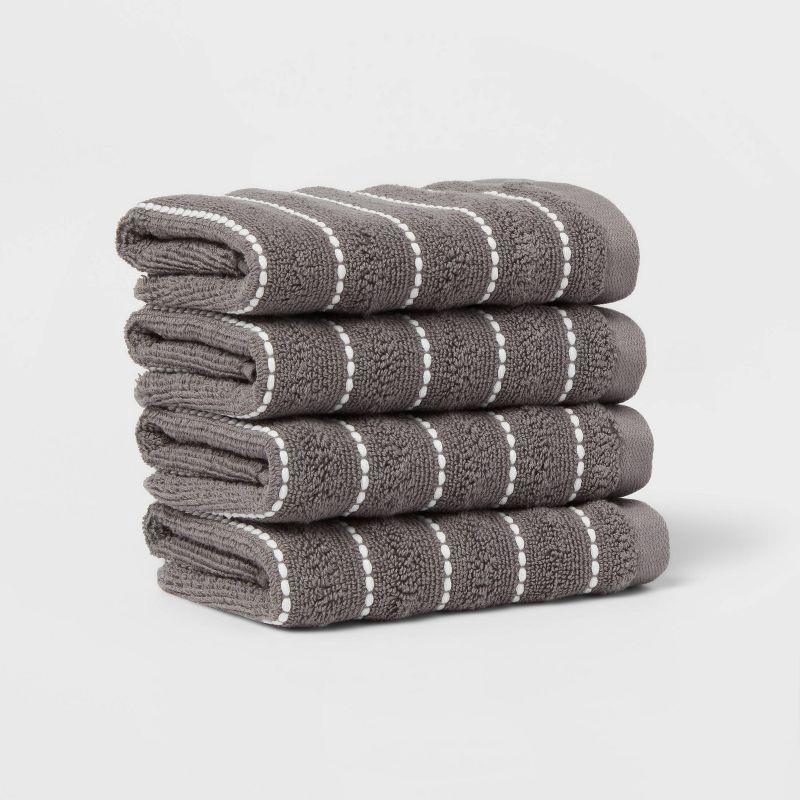 slide 1 of 4, 4pc Performance Plus Washcloths Dark Gray Striped - Threshold™: Cotton Polyester Blend, Fade-Resistant, Heavyweight Terry, 4 ct