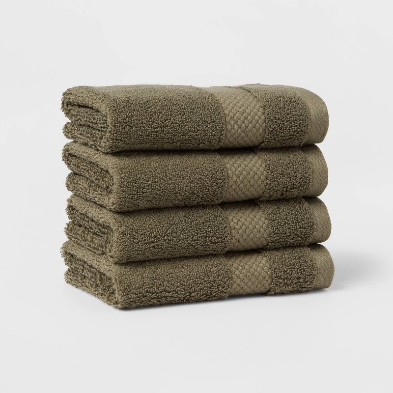 slide 1 of 4, 4pc Performance Plus Washcloths Dark Green - Threshold™: Heavyweight Cotton, Terry, Fade-Resistant, 4 ct