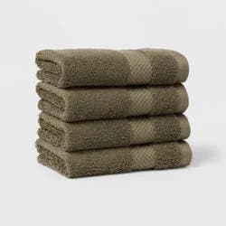 4pc Performance Plus Washcloths Dark Green - Threshold™: Heavyweight Cotton, Terry, Fade-Resistant