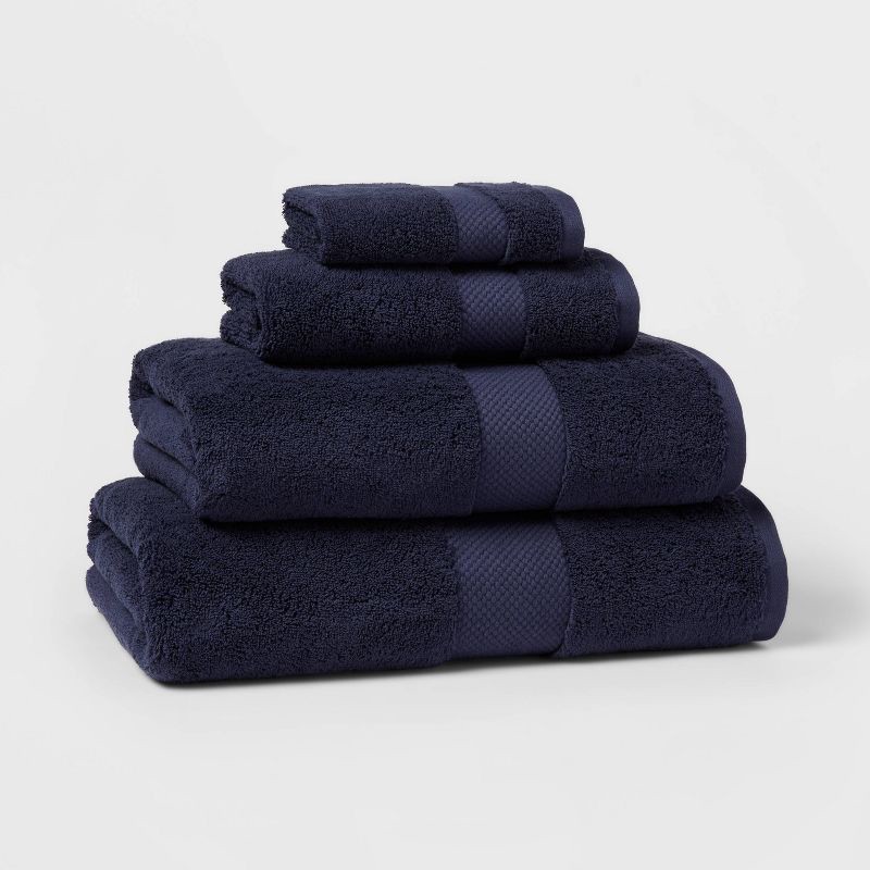 slide 4 of 5, Performance Plus Bath Towel Navy - Threshold™: 100% Cotton, Heavyweight 550-800 GSM, Machine Washable, Fade-Resistant, 1 ct