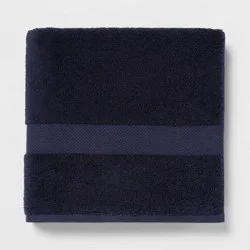 Performance Plus Bath Towel Navy - Threshold™: 100% Cotton, Heavyweight 550-800 GSM, Machine Washable, Fade-Resistant