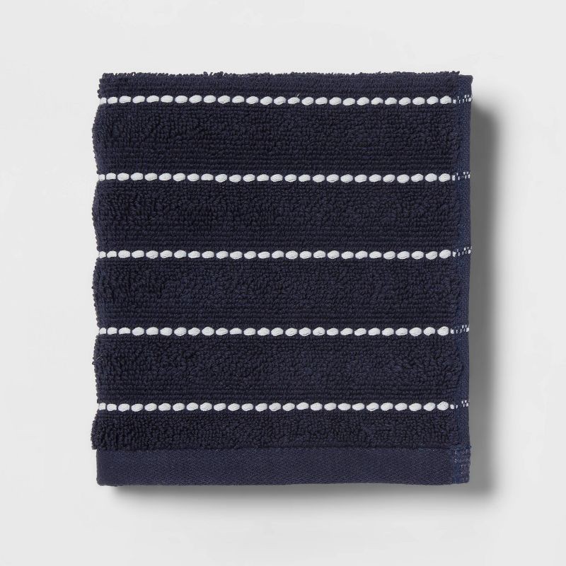 slide 3 of 4, 4pc Performance Plus Washcloths Navy Striped - Threshold™: Heavyweight Terry, Fade-Resistant, 13"x13", 4 ct