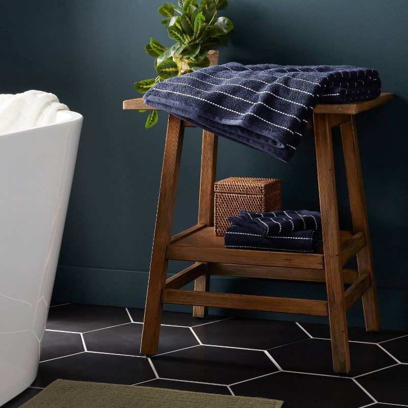 slide 2 of 5, Performance Plus Bath Towel Navy Striped - Threshold™: Heavyweight Cotton Blend, Fade-Resistant, Quick-Dry, 1 ct