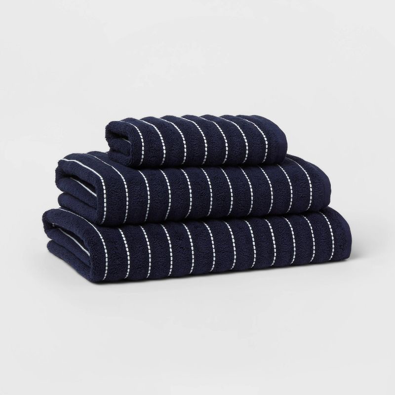 slide 4 of 5, Performance Plus Bath Towel Navy Striped - Threshold™: Heavyweight Cotton Blend, Fade-Resistant, Quick-Dry, 1 ct