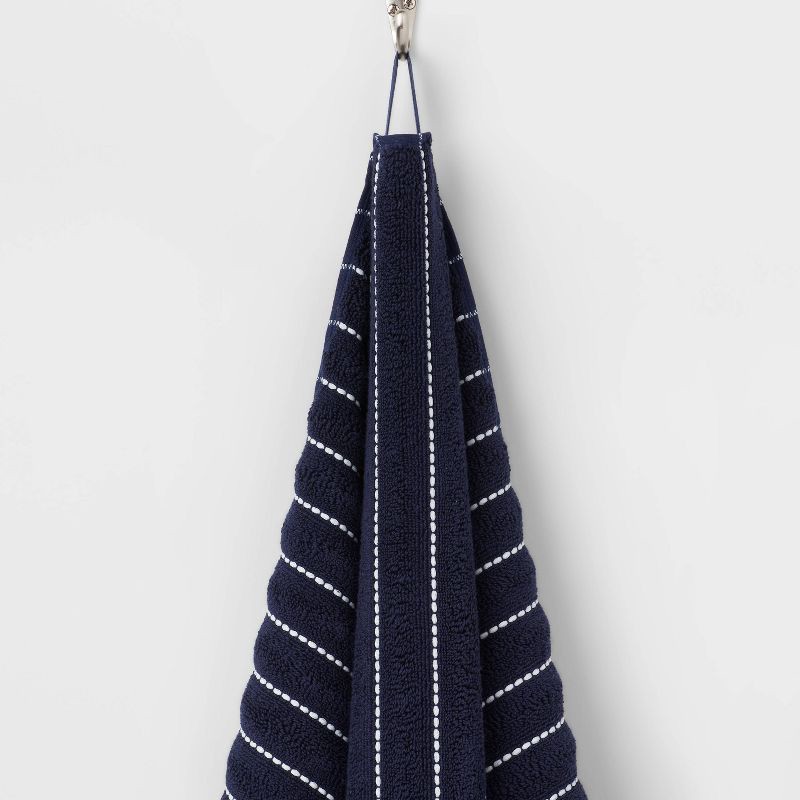 slide 5 of 5, Performance Plus Bath Towel Navy Striped - Threshold™: Heavyweight Cotton Blend, Fade-Resistant, Quick-Dry, 1 ct