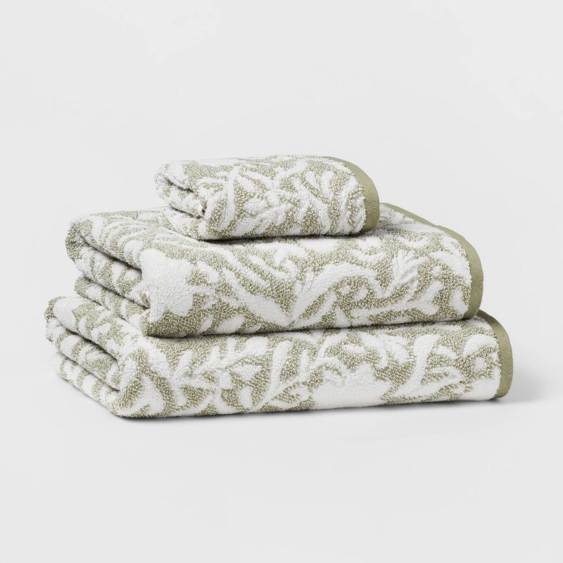 slide 4 of 5, Performance Plus Bath Towel Light Green Floral - Threshold™: Heavyweight Cotton, Jacquard Terry, OEKO-TEX Certified, 1 ct