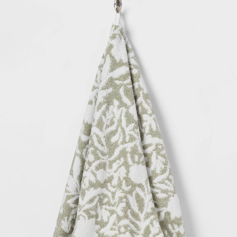 slide 5 of 5, Performance Plus Bath Towel Light Green Floral - Threshold™: Heavyweight Cotton, Jacquard Terry, OEKO-TEX Certified, 1 ct