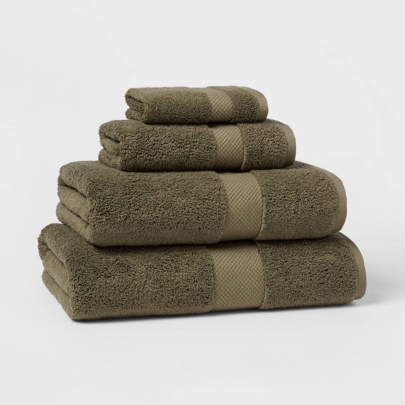 slide 4 of 5, Performance Plus Bath Towel Dark Green - Threshold™: Heavyweight Cotton, Fade-Resistant, OEKO-TEX Certified, 1 ct