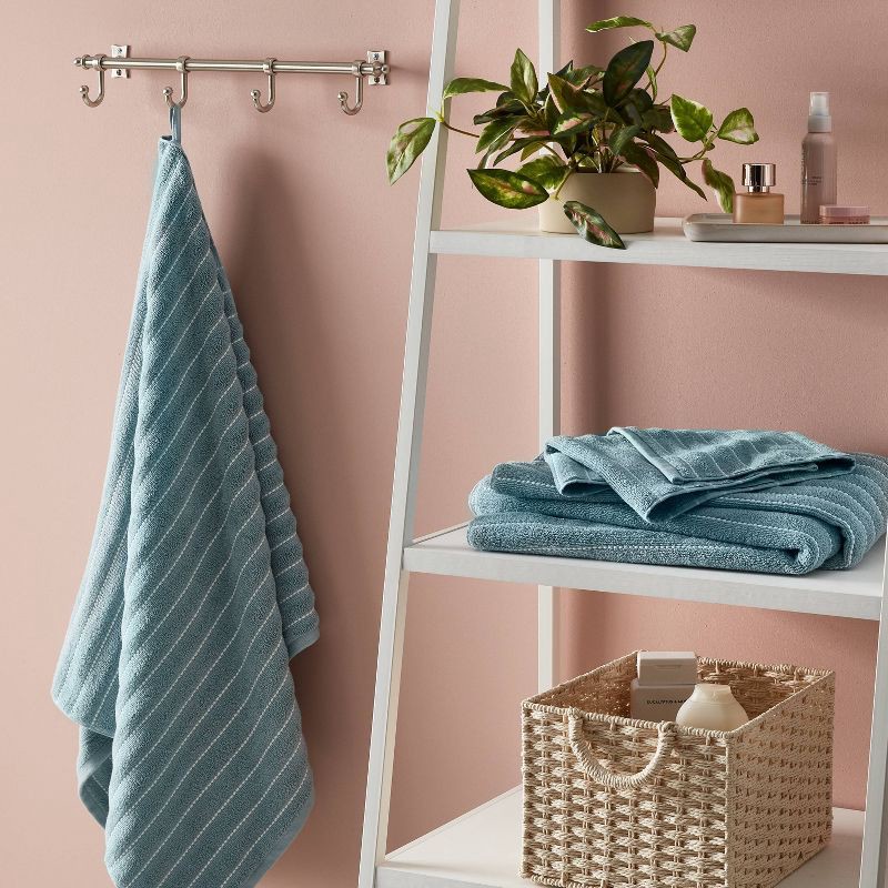 slide 2 of 5, Performance Plus Oversized Bath Towel Aqua Striped - Threshold™: Heavyweight Cotton Blend, Fade-Resistant, with Hanging Loop, 1 ct
