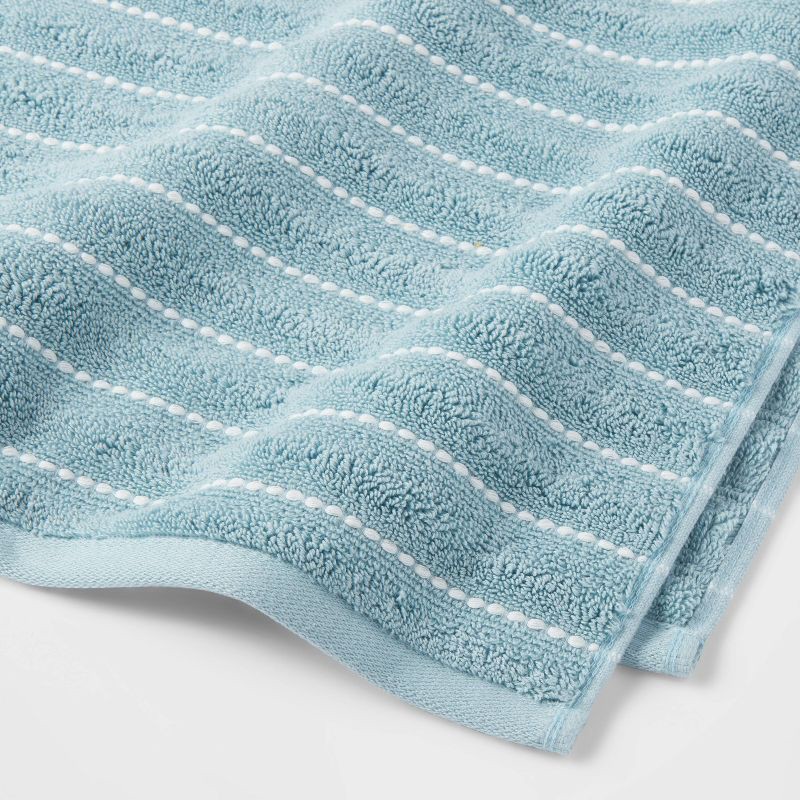 slide 3 of 5, Performance Plus Oversized Bath Towel Aqua Striped - Threshold™: Heavyweight Cotton Blend, Fade-Resistant, with Hanging Loop, 1 ct