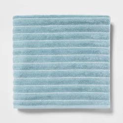 Performance Plus Oversized Bath Towel Aqua Striped - Threshold™: Heavyweight Cotton Blend, Fade-Resistant, with Hanging Loop