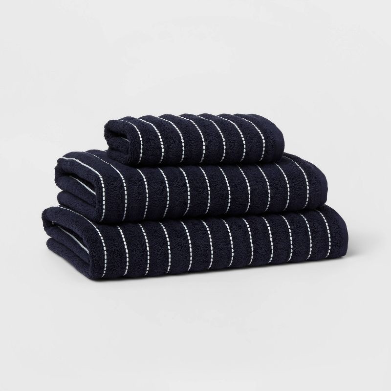 slide 4 of 5, Performance Plus Hand Towel Navy Striped - Threshold™: Heavyweight, Soft, Fade-Resistant, Terry Cotton, 28"x16", 1 ct
