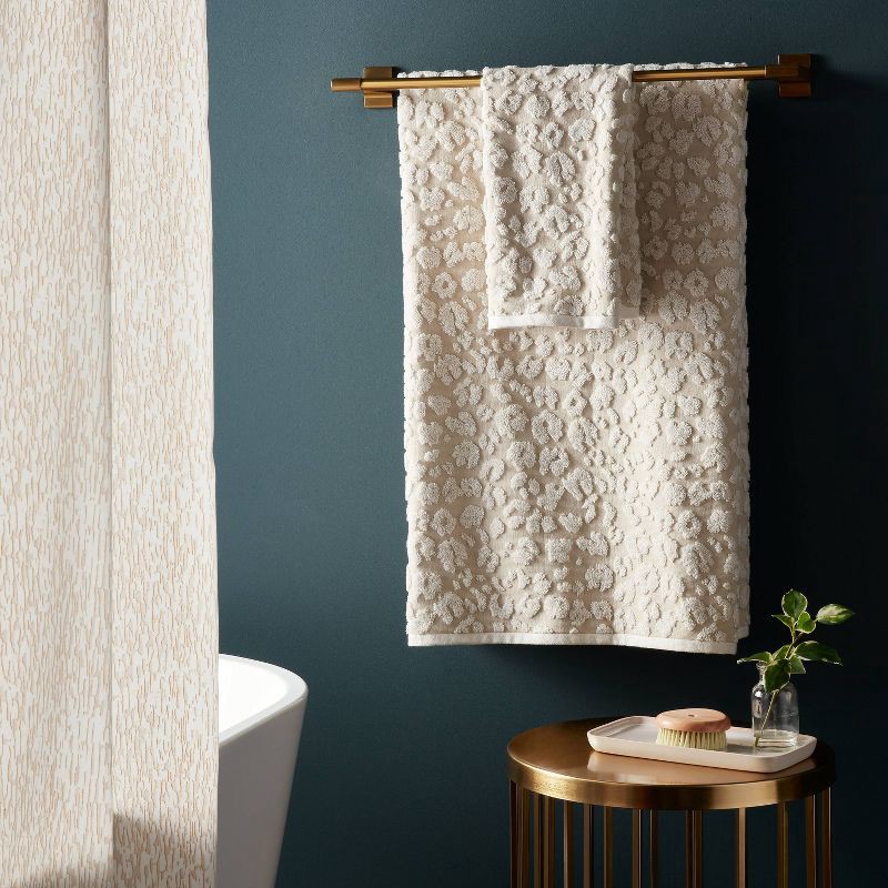 slide 2 of 5, Performance Plus Oversized Bath Towel Cream Leopard - Threshold™: Heavyweight Cotton, Jacquard Terry, Fade-Resistant, 1 ct