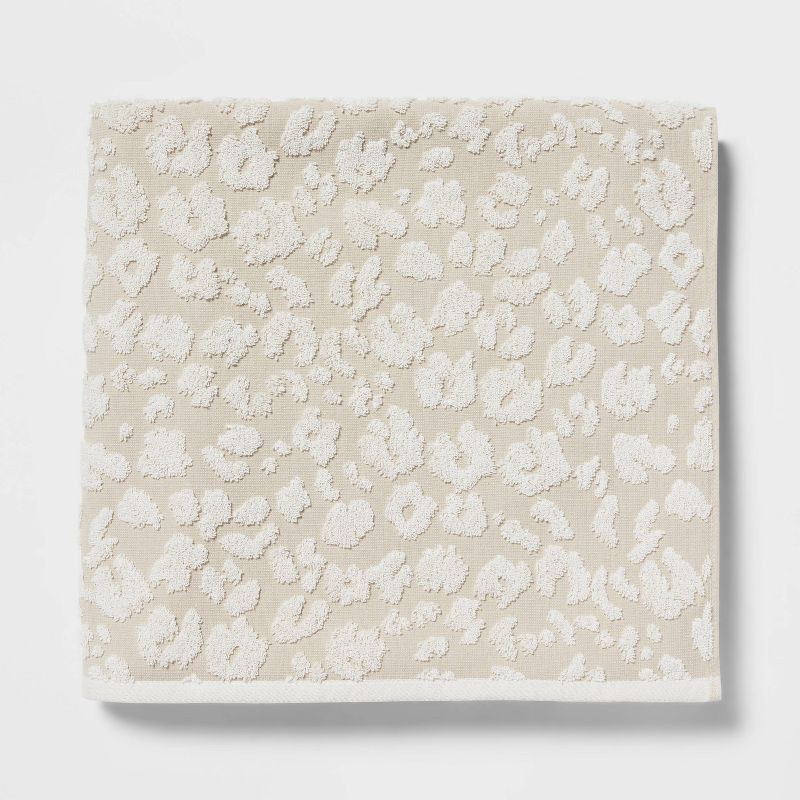 slide 1 of 5, Performance Plus Oversized Bath Towel Cream Leopard - Threshold™: Heavyweight Cotton, Jacquard Terry, Fade-Resistant, 1 ct