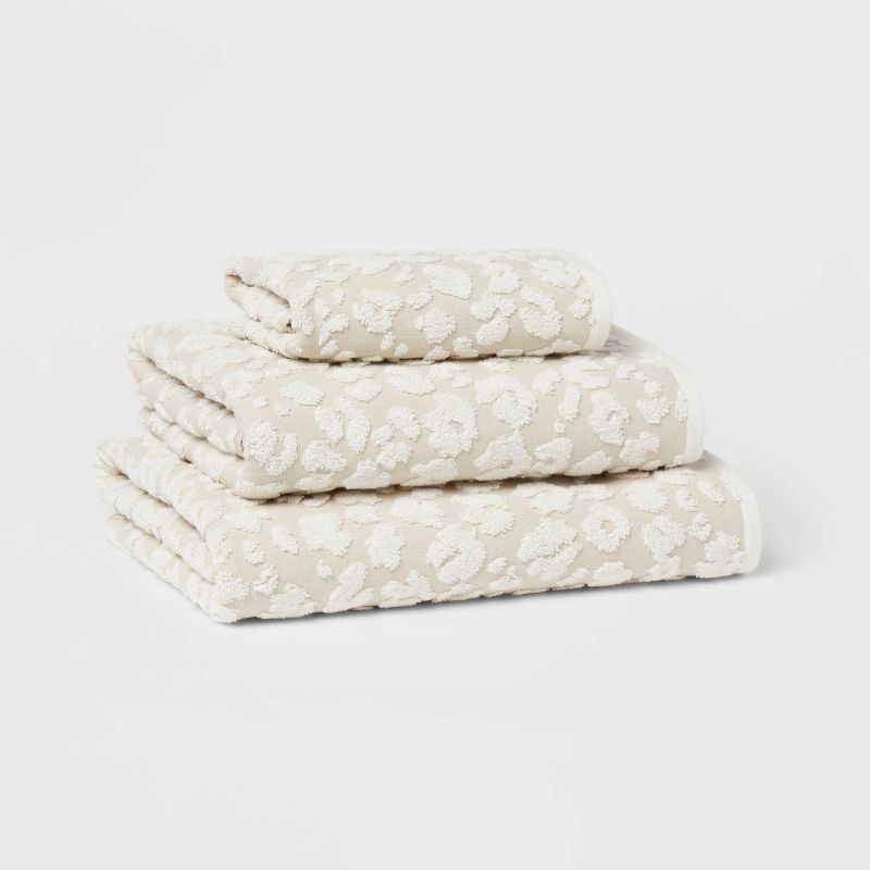 slide 4 of 5, Performance Plus Oversized Bath Towel Cream Leopard - Threshold™: Heavyweight Cotton, Jacquard Terry, Fade-Resistant, 1 ct