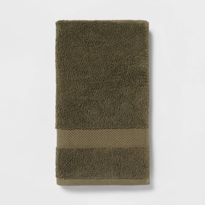 slide 1 of 5, Performance Plus Hand Towel Dark Green - Threshold™: Cotton Terry, Fade-Resistant, 550-800 GSM, OEKO-TEX Certified, 1 ct