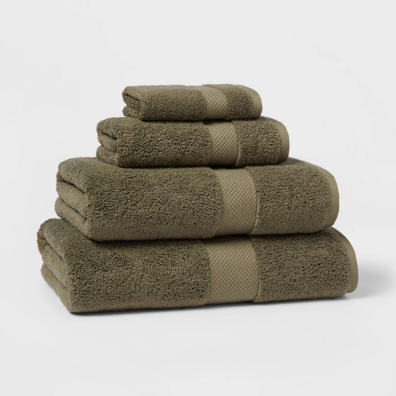 slide 4 of 5, Performance Plus Hand Towel Dark Green - Threshold™: Cotton Terry, Fade-Resistant, 550-800 GSM, OEKO-TEX Certified, 1 ct