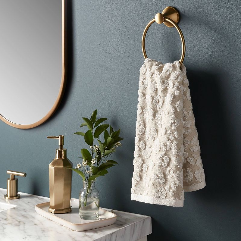 slide 2 of 5, Performance Plus Hand Towel Cream Leopard - Threshold™: 100% Cotton, Jacquard Weave, Fade-Resistant, Machine Washable, 1 ct