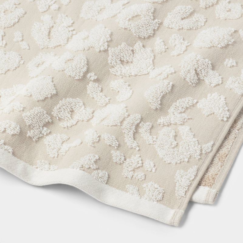 slide 3 of 5, Performance Plus Hand Towel Cream Leopard - Threshold™: 100% Cotton, Jacquard Weave, Fade-Resistant, Machine Washable, 1 ct