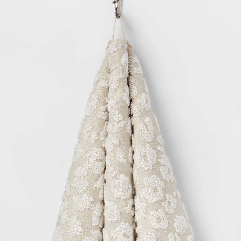 slide 5 of 5, Performance Plus Hand Towel Cream Leopard - Threshold™: 100% Cotton, Jacquard Weave, Fade-Resistant, Machine Washable, 1 ct
