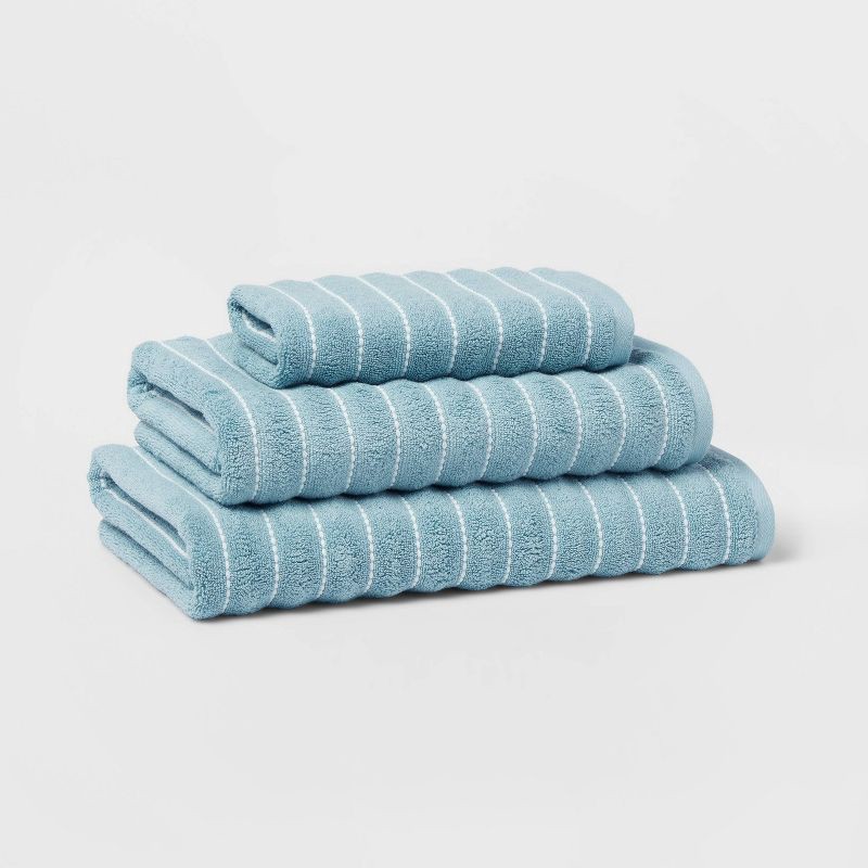 slide 4 of 5, Performance Plus Bath Towel Aqua Striped - Threshold™: Heavyweight Cotton Blend, Fade-Resistant, Machine Washable, 1 ct