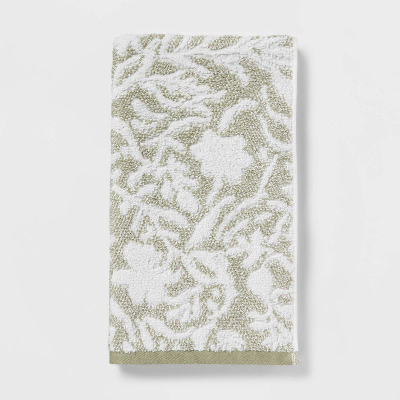 slide 1 of 5, Performance Plus Hand Towel Light Green Floral - Threshold™: Cotton Jacquard, Fade-Resistant, OEKO-TEX Certified, 1 ct