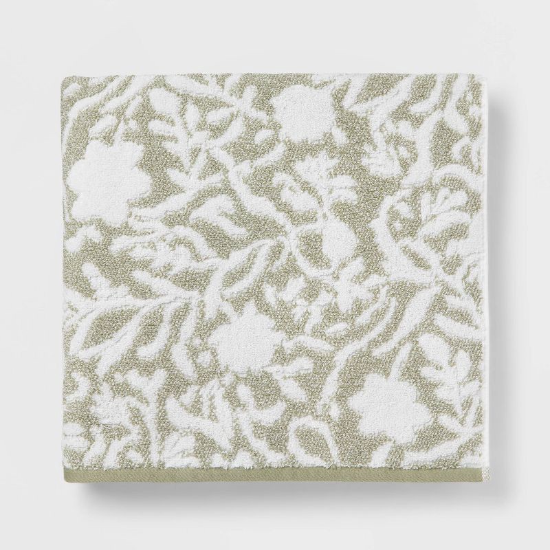 slide 1 of 5, Performance Plus Oversized Bath Towel Light Green Floral - Threshold™: 100% Cotton, Jacquard Terry, Fade-Resistant, 1 ct