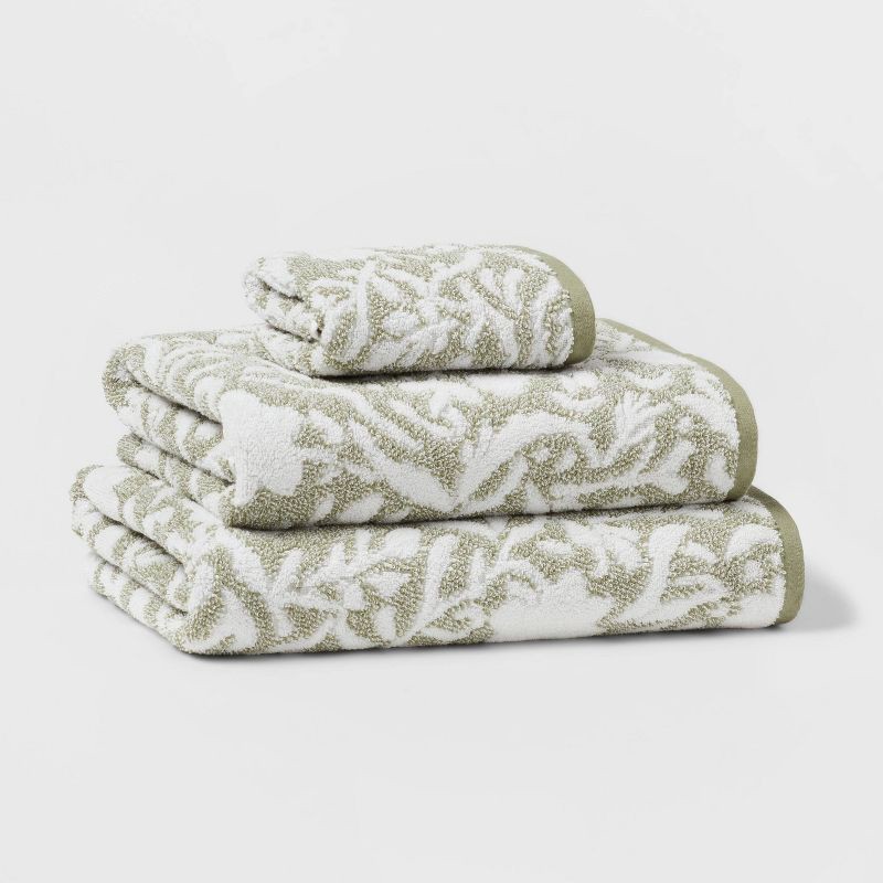 slide 4 of 5, Performance Plus Oversized Bath Towel Light Green Floral - Threshold™: 100% Cotton, Jacquard Terry, Fade-Resistant, 1 ct