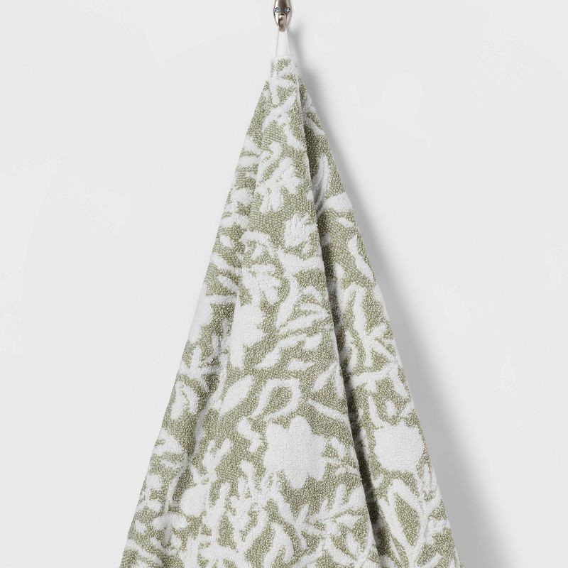 slide 5 of 5, Performance Plus Oversized Bath Towel Light Green Floral - Threshold™: 100% Cotton, Jacquard Terry, Fade-Resistant, 1 ct