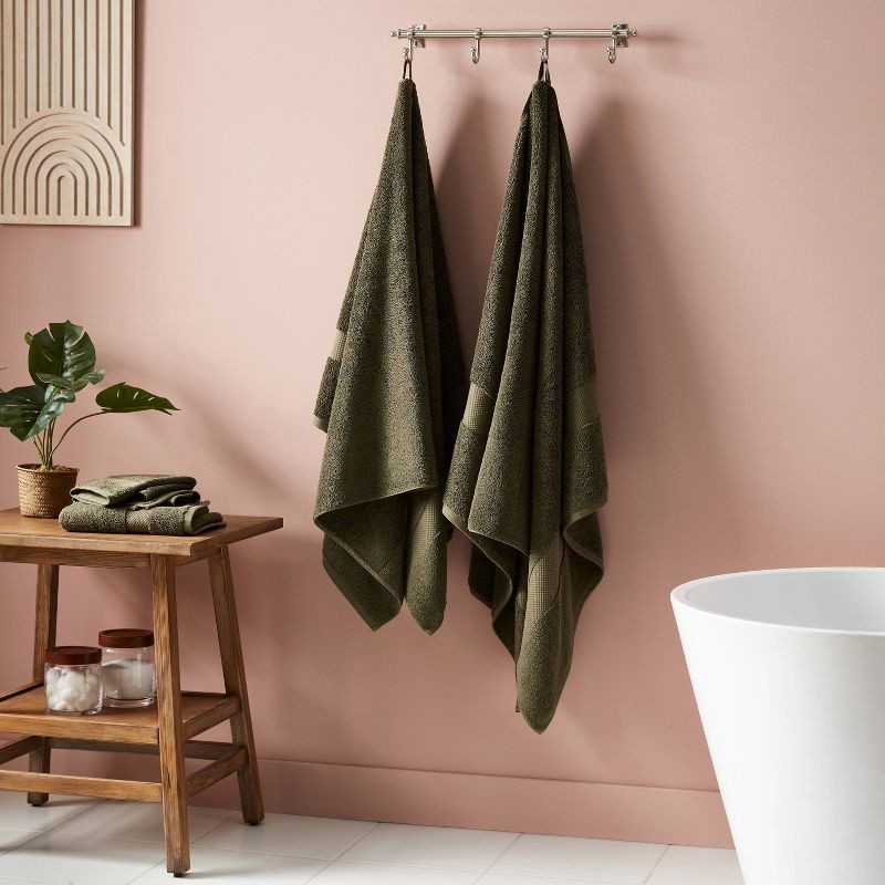 slide 2 of 5, Performance Plus Oversized Bath Towel Dark Green - Threshold™: 100% Cotton, Fade-Resistant, Terry Cloth, Machine Washable, 1 ct