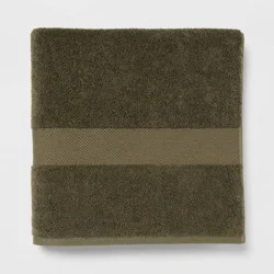 Performance Plus Oversized Bath Towel Dark Green - Threshold™: 100% Cotton, Fade-Resistant, Terry Cloth, Machine Washable