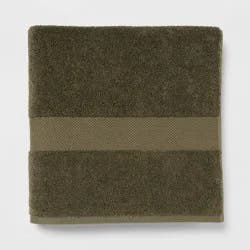 Performance Plus Oversized Bath Towel Dark Green - Threshold™: 100% Cotton, Fade-Resistant, Terry Cloth, Machine Washable