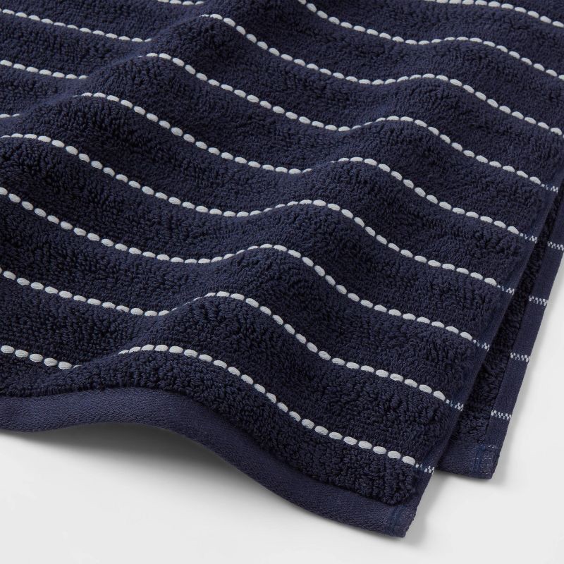 slide 3 of 5, Performance Plus Oversized Bath Towel Navy Striped - Threshold™: Heavyweight Cotton Terry, Fade-Resistant, 1 ct