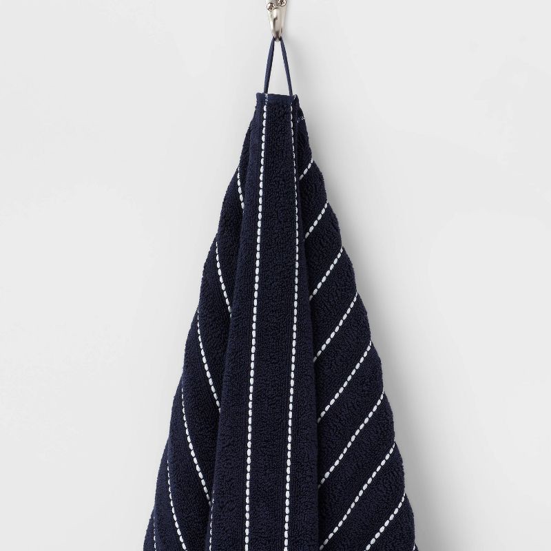slide 5 of 5, Performance Plus Oversized Bath Towel Navy Striped - Threshold™: Heavyweight Cotton Terry, Fade-Resistant, 1 ct