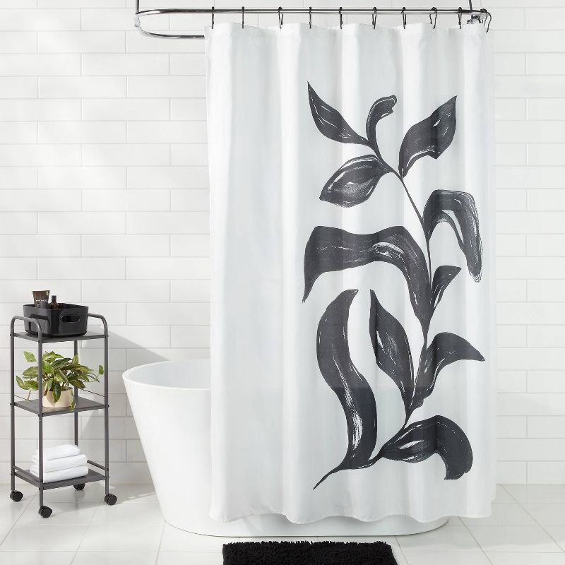 slide 2 of 3, 15pc Abstract Floral Shower Curtain Set Black - Room Essentials™: Complete Bath Ensemble with Rug & Rings, 15 ct