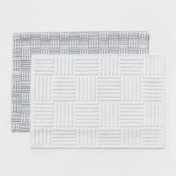 2pc 17"x24" Modern Rug Set Gray - Threshold™: Cotton Jacquard Bathroom Mats, OEKO-TEX Certified