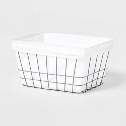 Metal Wire Laundry Basket with Fabric Liner - Brightroom™: Handcrafted Black Storage, Cotton Liner, 21.87" Length