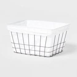 Metal Wire Laundry Basket with Fabric Liner - Brightroom™: Handcrafted Black Storage, Cotton Liner, 21.87" Length