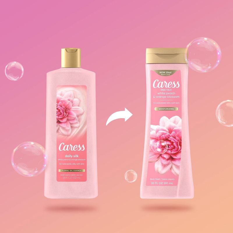 slide 5 of 6, Caress Daily Silk Body Wash - Orange Blossom/Peach Scent - 20 fl oz/2pk, 20 fl oz, 2 ct